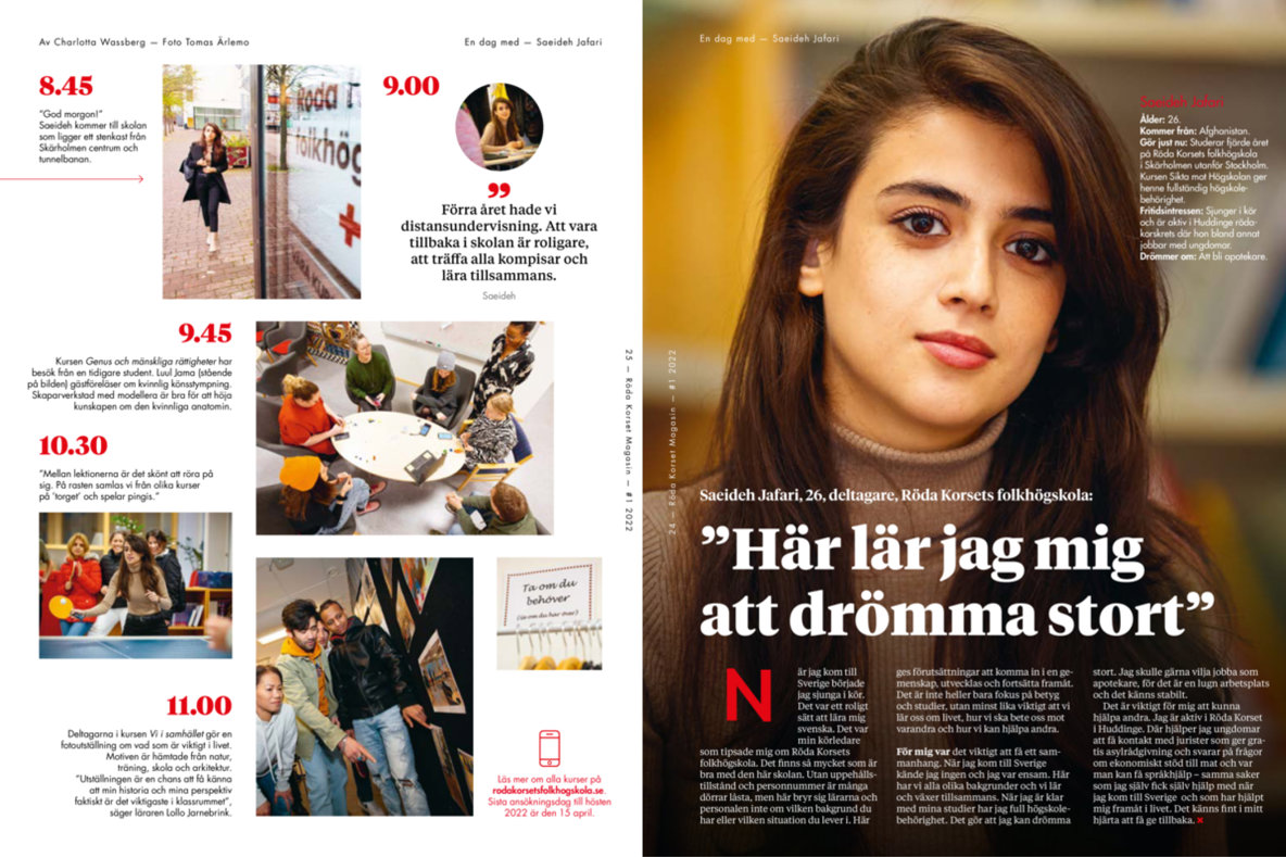 Reportage från Röda Korsets folkhögskola i Röda Korsets medlemstidning